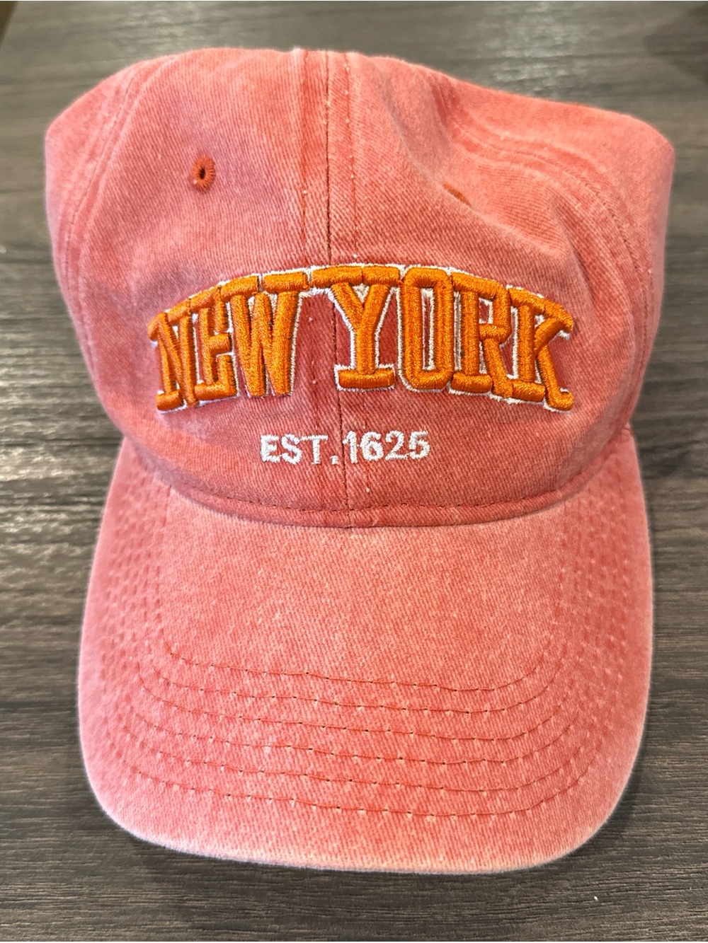 New York Embroidered Baseball Cap - Coral Pink